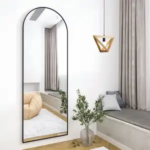 Espelho de parede com moldura de liga de alumínio personalizado, espelho grande de chão, espelho em arco dourado, espelho de corpo inteiro