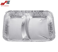 Plateau en aluminium jetable avec couvercles en carton Casserole en aluminium à 2 compartiments pour réchauffer les récipients alimentaires à emporter