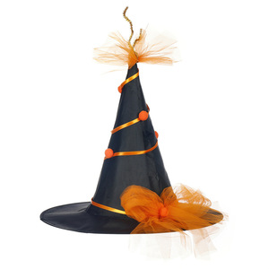 Chapeau de sorcière noir en gros avec dentelle citrouille et ruban violet pour Halloween, accessoire de costume adulte, décoration de fête - Product Image 3