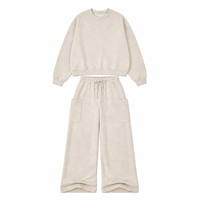 Ensemble deux pièces personnalisé de sweat-shirt et pantalon de survêtement large, couleur avoine chinée, taille haute avec cordon de serrage et poches plaquées, OEM