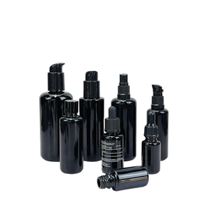 Wholesale Custom Logo Black UV Lightproof Boston <b>Glass</b> <b>Bottles</b>, <b>Empty</b> Cosmetic <b>Glass</b> Vials with Pump, Dropper & Fine Mist Spray - Product Image 1