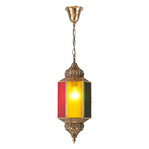 Lustre en verre teinté de style turc, lampe suspendue en laiton antique, lanterne suspendue pour le bureau, la bibliothèque, la maison, la décoration - Product Image 5