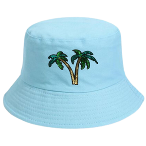 Bob personnalisé rose et vert pour sororité avec broderie de palmier à sequins sur le panneau avant, style unisexe décontracté pour la plage, le printemps et l'été, pour adultes - Product Image 4