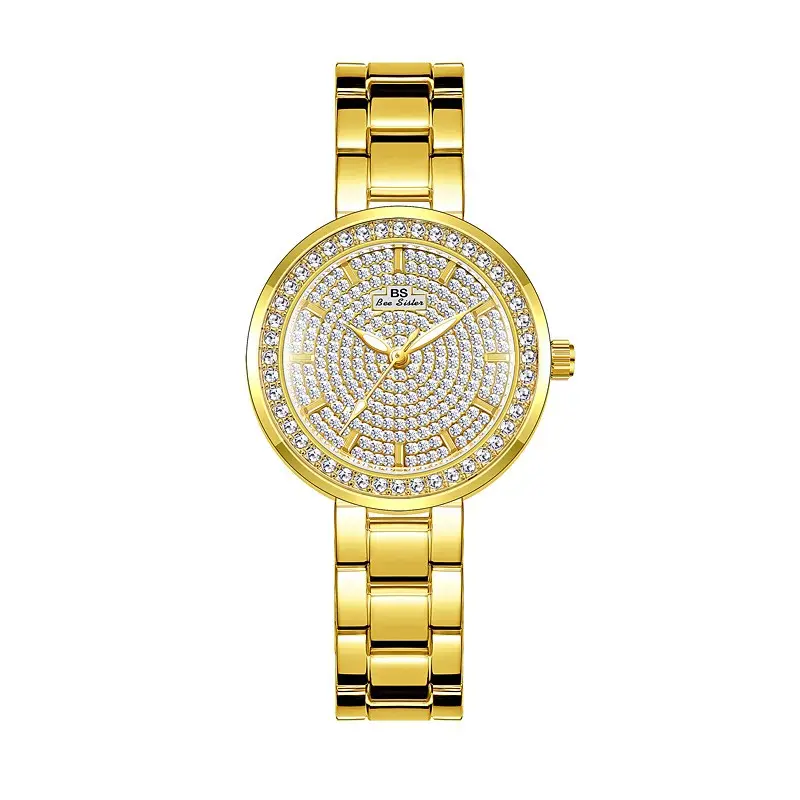 Latest Gold Bangle Bracelet Luxury Quartz Watch 3ATM Water Resistant Diamond Branded Watches For Girls Bee Sister BS 1250