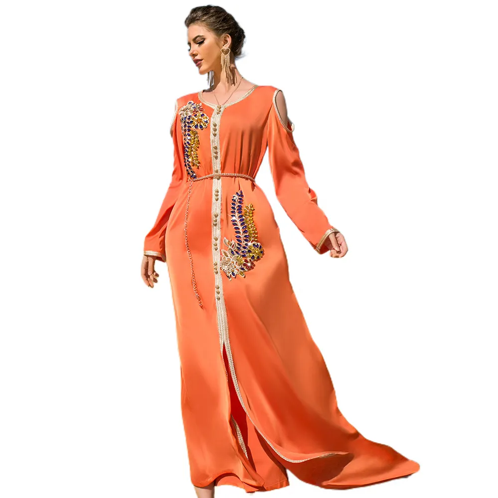 Caftan à manches longues pour femmes, Style marocain, Abaya, dubaï, caftan arabe, robe de soirée