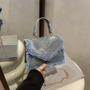 Fashion Lady Denim Blue Petit sac à bandoulière carré avec sac à bandoulière portable au design rétro - Product Image 5