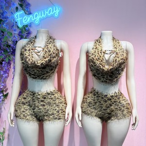 Nouvel ensemble tendance été 2026 pour femme, imprimé léopard, dos nu, col licou, à lacets, 2 pièces - Product Image 1
