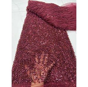 Tissu en <span class=keywords><strong>dentelle</strong></span> perlée de luxe 2025 pour Asoebi, <span class=keywords><strong>dentelle</strong></span> perlée de haute qualité pour femmes, tissu en <span class=keywords><strong>dentelle</strong></span> nigériane pour robe traditionnelle - Product Image 4