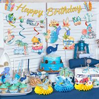 Bannières de joyeux anniversaire sur le thème du surf, décorations de table pour fête d'anniversaire d'été à la piscine, fournitures