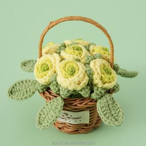 Multihead Roses Potted <b>Small</b> Knitted Flower <b>Basket</b> Colorful Handmade Crochet Rose <b>Basket</b> - Product Image 2