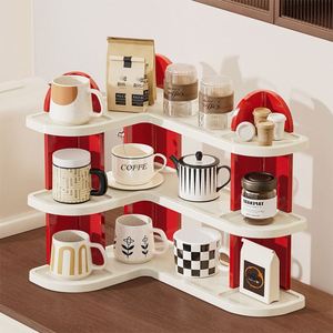Plastic Standing Type Three-Layer L-shaped Cup <b>Storage</b> Rack for Tableware Multifunctional <b>Kitchen</b> <b>Corner</b> Draining Desktop Holder - Product Image 3