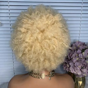 In vendita 613 # Blonde Bomb <span class=keywords><strong>Afro</strong></span> crespo riccio 13x4 pizzo frontale Perruque capelli umani <span class=keywords><strong>parrucca</strong></span> corta taglio Pixie per donne nere - Product Image 4