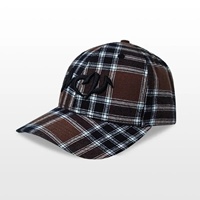 Gorra de Béisbol a Cuadros Unisex Ajustable de 6 Paneles con Logotipo Bordado, Estilo Casual, Gorra de Moda para Adultos, Patrón Marrón, Negro y Blanco