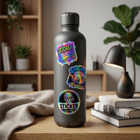 Autocollants personnalisés holographiques laser arc-en-ciel style cyberpunk néon, étiquettes autocollantes en vinyle imperméables pour bouteille d'eau, ordinateur portable, téléphone