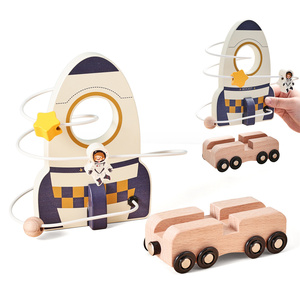 Ensemble d'activités éducatives écologiques sur le thème de l'espace <span class=keywords><strong>en</strong></span> <span class=keywords><strong>bois</strong></span> : labyrinthe de perles fusée, capsule Rover - Jouet Montessori pour la motricité fine des tout-petits - Product Image 3