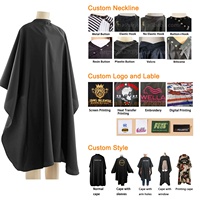 Cape de coiffure imperméable en polyester avec logo personnalisé pour adultes et enfants, tablier de barbier antistatique, clip métallique réglable pour capes à cheveux