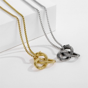 Collier pendentif dragon anime en acier inoxydable doré chinois avec chaîne à maillons pour homme - Cadeau d'anniversaire et de mariage - Product Image 1