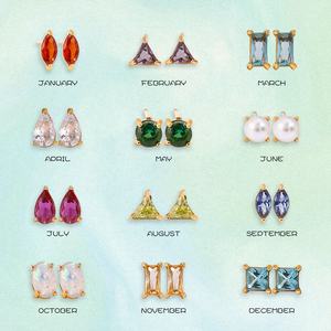 Großhandel Edle Mode Geburtsstein-Schmucksets 18K Gold Edelstahl Perlen Zirkon Armband Kleine Ohrstecker Sets für Damen - Product Image 6