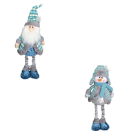 Figurine de Père Noël en peluche à jambes longues extensibles, avec manteau en tricot bleu à flocons de neige, ornement de Noël rembourré pour tous les âges