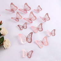 Vente chaude 12 Pièces Ensemble 3D Creative Miroir Coloré Creux papillon Autocollant Autocollant Or Argent Rose Noir Bleu