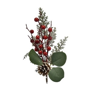 BRANCHES ENFLEURIES DE NEIGE AVEC AIGUILLES DE PIN/BAIES ROUGES/CAFROUSSES HAUTEUR 32CM - Product Image 1