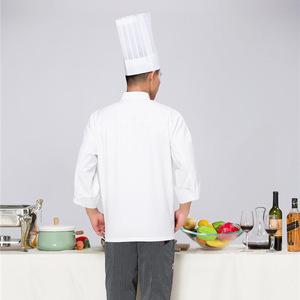 Uniforme de travail pour le personnel de <span class=keywords><strong>cuisine</strong></span> des hôtels et restaurants, veste de chef blanche pure pour hommes, taille plus, manches longues, fermeture à boutons, polyester/coton - Product Image 4