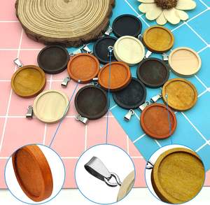 원형 나무 펜던트 블랭크 카보숑 베이스 세팅 트레이 쥬얼리 제작용 카메오 베젤 프레임 - Product Image 3