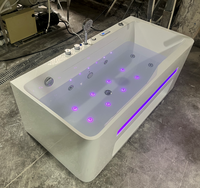 Baignoire autoportante pour adulte avec cascade lumineuse LED, température constante et coussin de massage à bulles