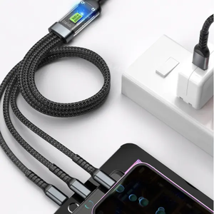 สายเคเบิลข้อมูล3อิน1แบบโปร่งใสอุปกรณ์เสริมสำหรับมือถือได้รับความนิยม OEM สายชาร์จเร็วแบบ3อิน1พร้อมหลอดบรรจุ100W ชนิด C ดีไซน์ LED - Product Image 6