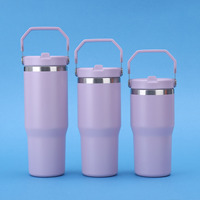 Tumbler Vakum Isolasi Stainless Steel Portabel dengan Pegangan, Cangkir Mug Kopi Perjalanan 30oz