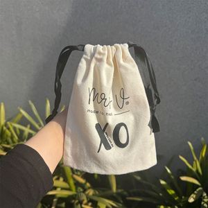 Promotional Reusable White Cotton Pouch Soft Clothes Dust Pouch Drawstring <b>Fabric</b> Custom Logo Cotton Screen Printing Craft <b>Bags</b> - Product Image 3
