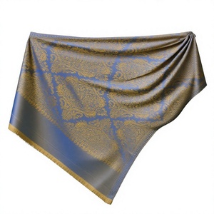 Chal de Invierno Azul Geométrico de Modal para Uso Diario, Reversible, Estilo Pashmina con Flecos para Mujer - Product Image 6