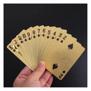 Custom Logo Luxury Metal PVC Waterproof 24K 999.9 Gold Foil Plated 100% Plastic Stamping Playing Cards With Box