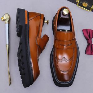 Mocassins en cuir de créateur pour hommes, de haute qualité, à bout carré, légers, respirants, antidérapants, à plateforme, à lacets, pour soirée - Product Image 3
