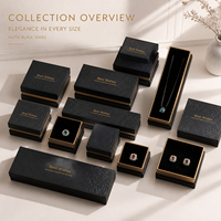 Kotak Perhiasan Kertas Motif Bunga Hitam Cetak Logo Relief 3D Custom, Kotak Hadiah Mewah Berpenutup Ganda, Kotak Anting Kalung, Kotak Berpenutup dan Alas