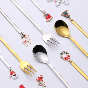 Stainless steel Christmas tableware, Christmas tree coffee spoon pendant, <b>dessert</b> <b>fork</b> spoon, stirring spoon gift set, souvenir - Product Image 2