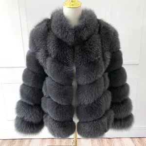 Competitive Price Solid Color Stand Collar Women's Winter Jackets Faux Fox Fur Coat For Women