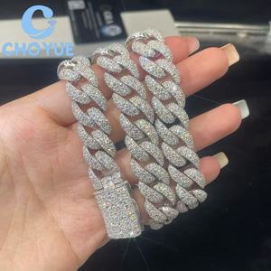 สร้อยคอแฟชั่นเงินแท้ 925 ประดับเพชรโมอิสซาไนต์ VVS ขนาด 14 มม. แบบ Cuban Link สำหรับผู้ชาย สไตล์ฮิปฮอป ประดับเพชรเต็มเส้น ผ่านการทดสอบเพชร GRA - Product Image 6