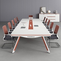 HYZ-275X Table de conférence moderne minimaliste en acier écologique de qualité E0, design rectangulaire long, prises personnalisables, ignifuge