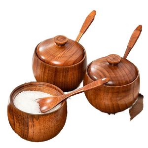 Récipient à épices vintage en bois massif avec couvercle, résistant aux fuites, compatible lave-vaisselle, pour sel et poivre, idéal pour la cuisine domestique - Product Image 2