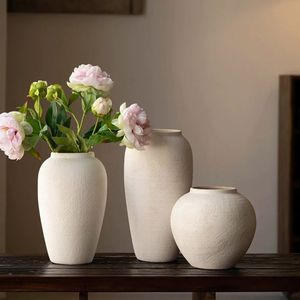와비사비 스타일 세라믹 꽃병, 거실 꽃꽂이, 홈스테이 호텔, 하이엔드 느낌, 화이트 레트로 - Product Image 4
