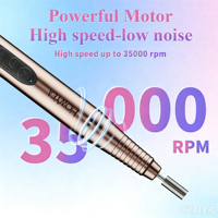 HOWYEA - Taladro de Uñas Profesional Portátil de 35000 RPM, Inalámbrico, para Manicura y Pedicura, con Enchufe Estadounidense
