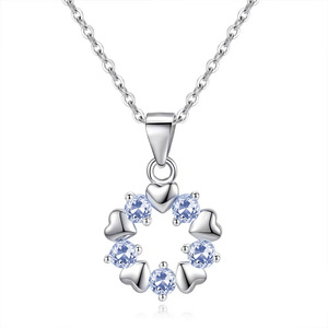 Collier pendentif en forme de cœur avec pierres naturelles de 3 mm, serti de 9 pierres fines, en argent sterling 925, pierres précieuses colorées taillées rondes, bijoux pour femmes - Product Image 1