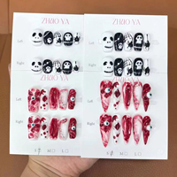 Faux ongles d'Halloween d'horreur sombre, motif fantôme et araignée peint à la main, longs et réutilisables, à presser, pour déguisement de fête