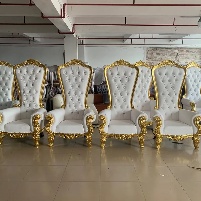Trono Cadeiras Royal Luxury Wedding Chair Antique Hotel Chair Banquete para Noivo e Noiva Rei e Rainha High Back Cheaper Gold