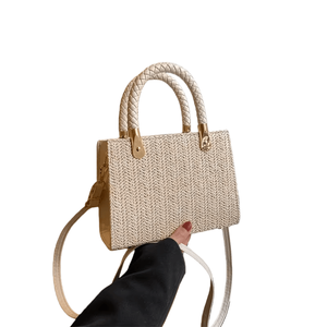 Nouveau sac de plage en paille tendance avec cadenas à lettres, sac à main d'été pour la plage, sac fourre-tout tissé écologique fait à la main, sac à main en tricot pour femmes, vente en gros - Product Image 2
