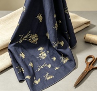 Tissu en coton brodé épais, tissu brodé floral bleu marine pour abaya du Moyen-Orient, robe longue, vêtement d'extérieur