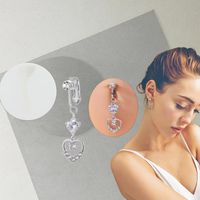 Faux Piercing Acier Inoxydable Nombril Barre Plaqué Or Non Piercing Corps Bijoux Cristal Coeur Dangle Zircon Faux Nombril Anneau