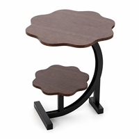 Table d'appoint moderne portable à deux niveaux en MDF en forme de fleur avec cadre en fer noir courbé pour salon, hôtel, fabricant OEM ODM
