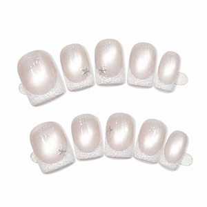Ongles à presser carrés rose pailleté avec accent étoile, faciles à poser, effet salon - Product Image 2